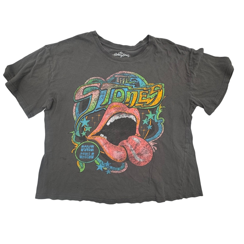 Rolling Stones Some Girls Graphic T-Shirt Gray Cropped Boxy Band Tee XXL